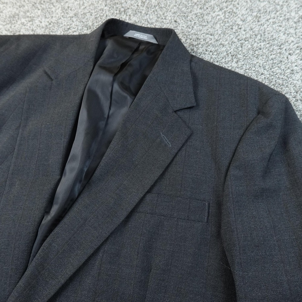 NEW Haggar Blazer Mens‎ 46R Gray Stripe Button Suit Jacket Sport Coat Business
